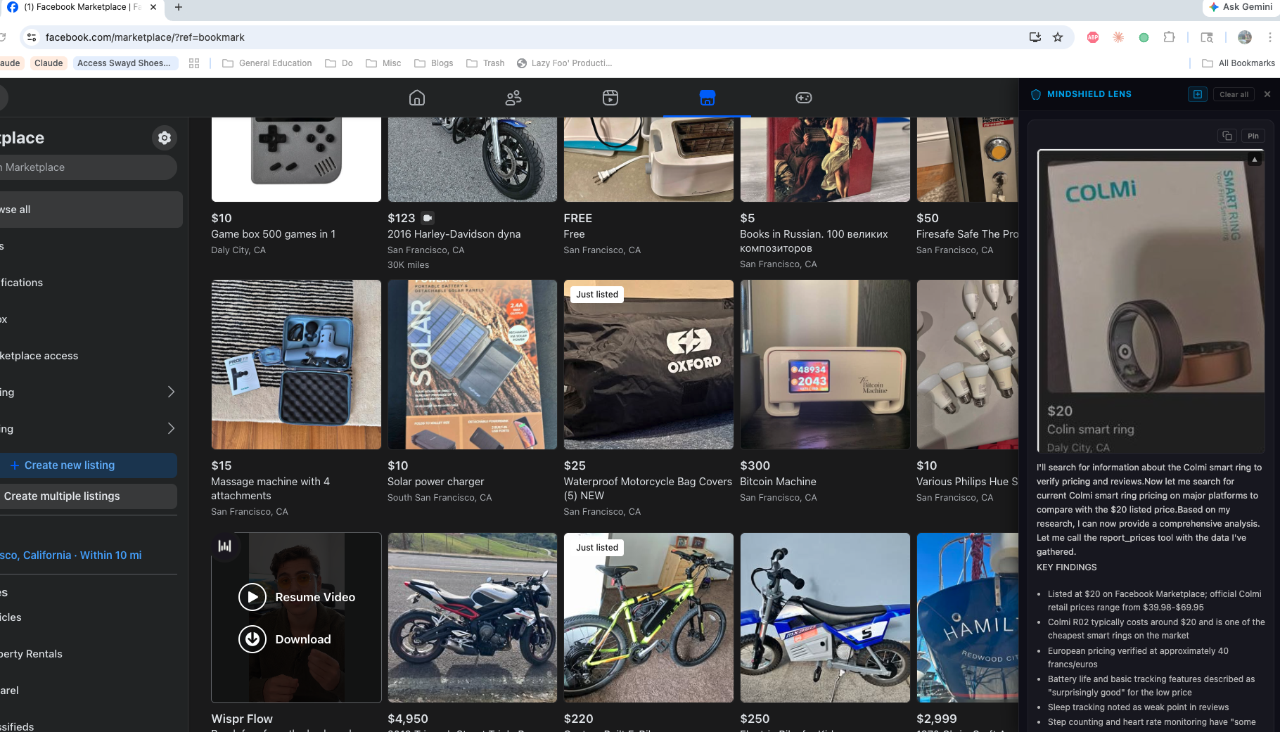 Mindshield researching a Facebook Marketplace product